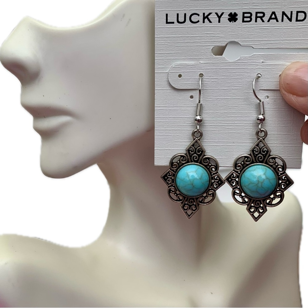 Lucky Brand Blue and Silver Ornate Earrings turquoises